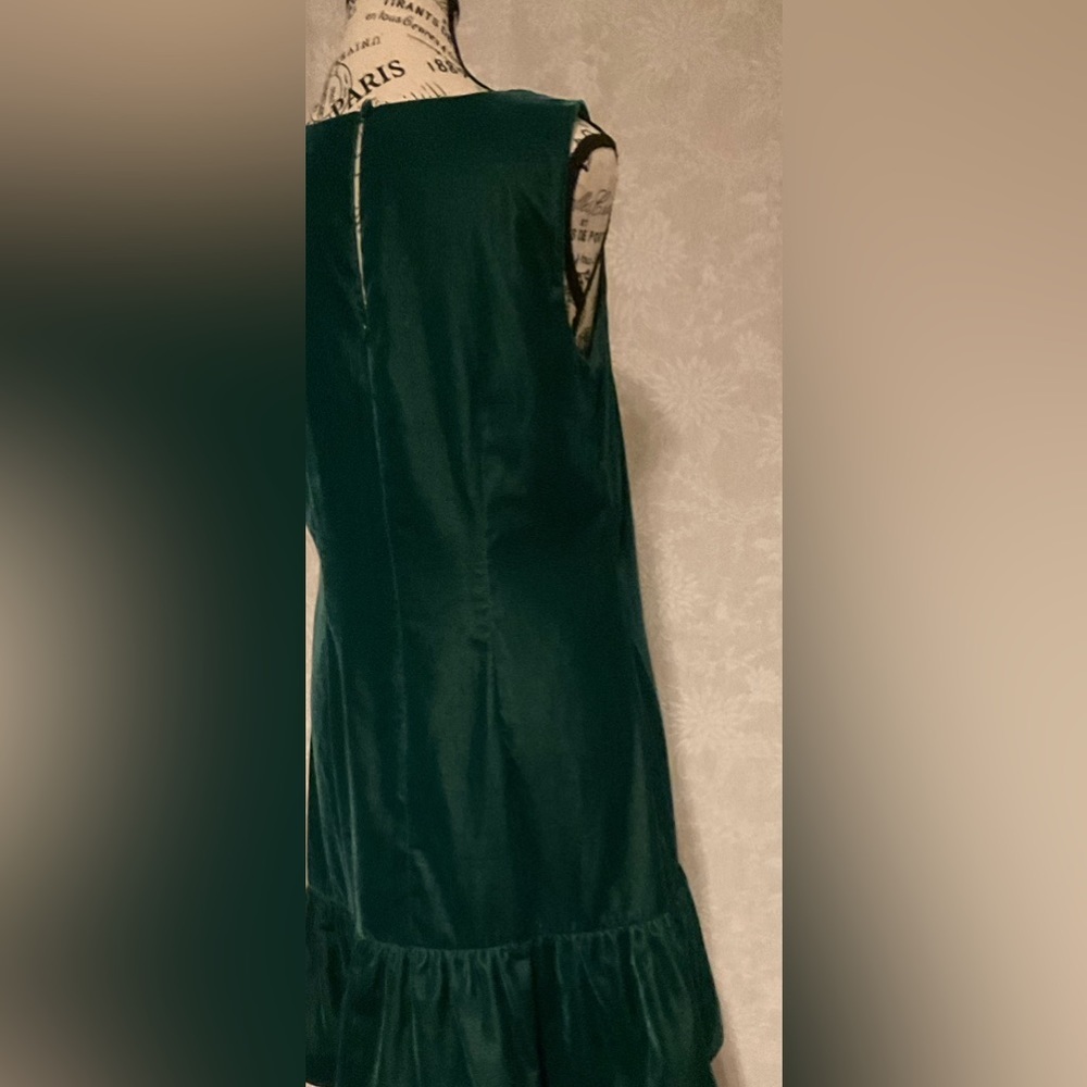 J. Crew Holiday Drop Waist Tunic Style Dress 8 Dark Green Plush Velvet - Picture 2 of 6